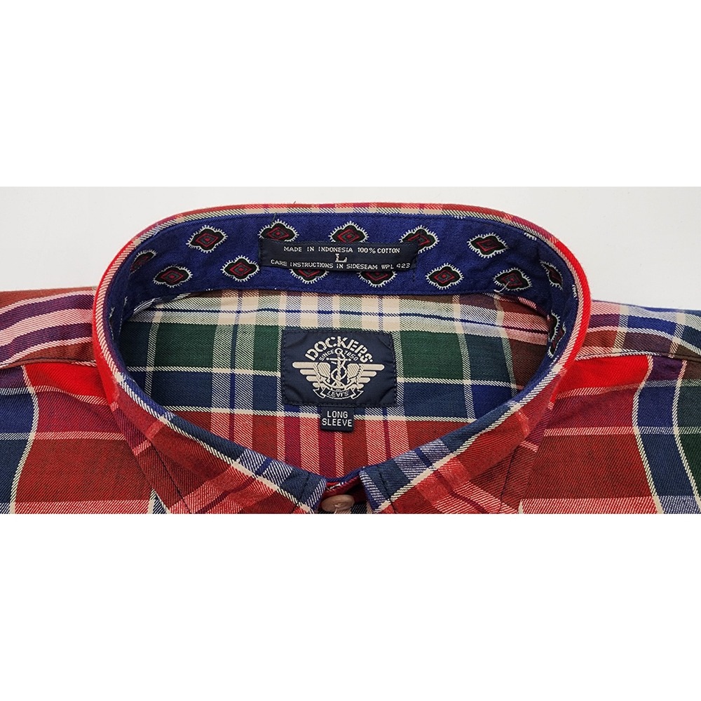 Vintage Dockers Plaid Button Down Shirt Mens Large Multicolor Long Sleeve NWT - Picture 2 of 12